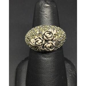 925 STERLING SILVER & MARCASITES ROSE BOUQUET RING SIZE 6 SKY